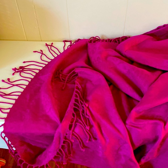 Hot Pink Shawl Stole with Roses - 36” x 78” - Picture 1 of 6